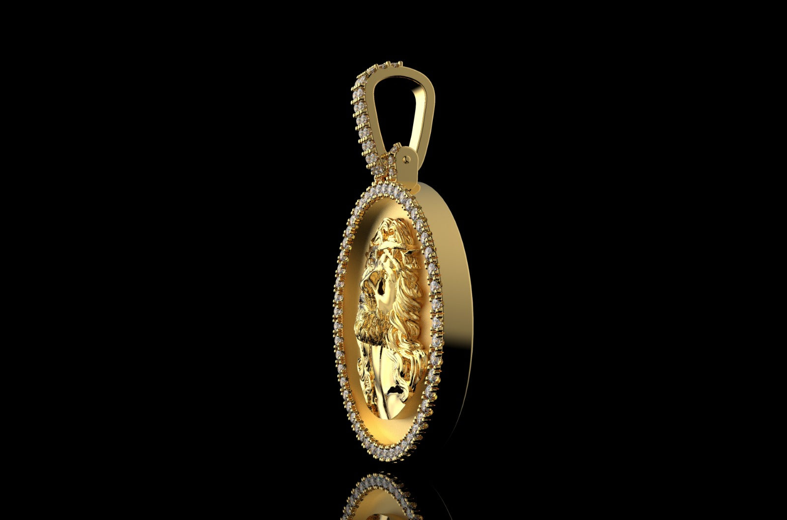 14k yellow gold custom round 3d diamond jesus head medallion pendant