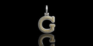 14K 2 TONE YELLOW AND WHITE GOLD DOUBLE LAYER SMALL INITIAL G DIAMOND PENDANT