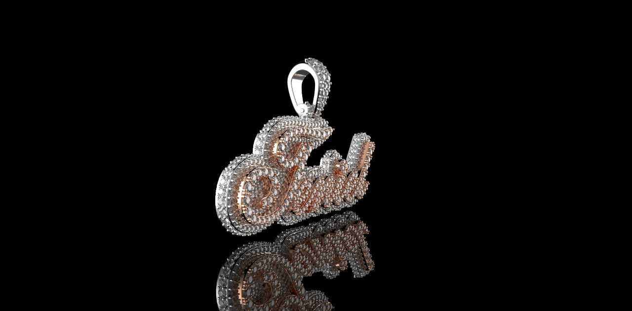 14K 2 TONE ROSE AND WHITE GOLD DOUBLE LAYER CUSTOM "TENIEL" STYLE DIAMOND PENDANT