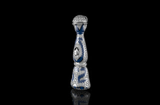 14k white gold custom diamond "azul" bottle pendant with blue enamel