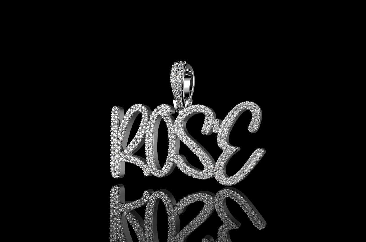 14k white gold custom "rose" 2 row diamond pendant