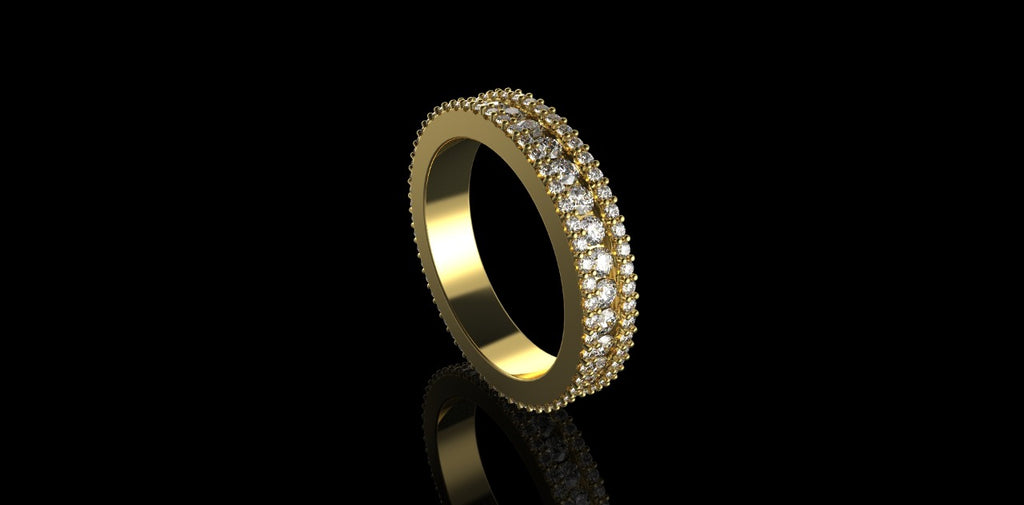 14k yellow gold 3 row channel set diamond eternity band 2.92cts