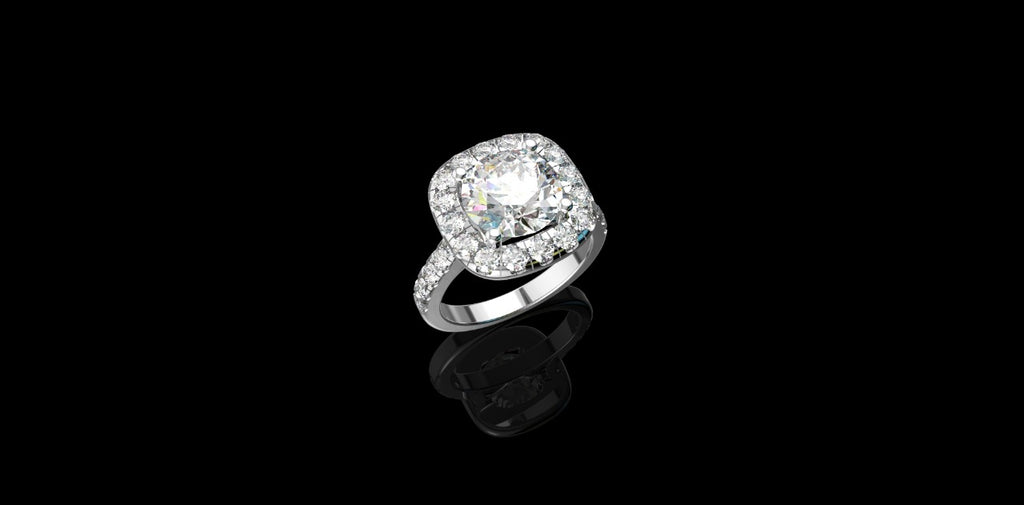 18k white gold cushion halo diamond engagement ring 5.00cts