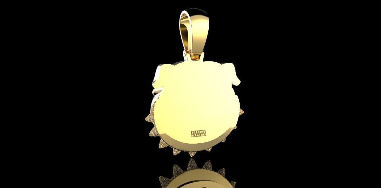 14K YELLOW GOLD LARGE 3D CUSTOM BULL DOG DIAMOND PENDANT