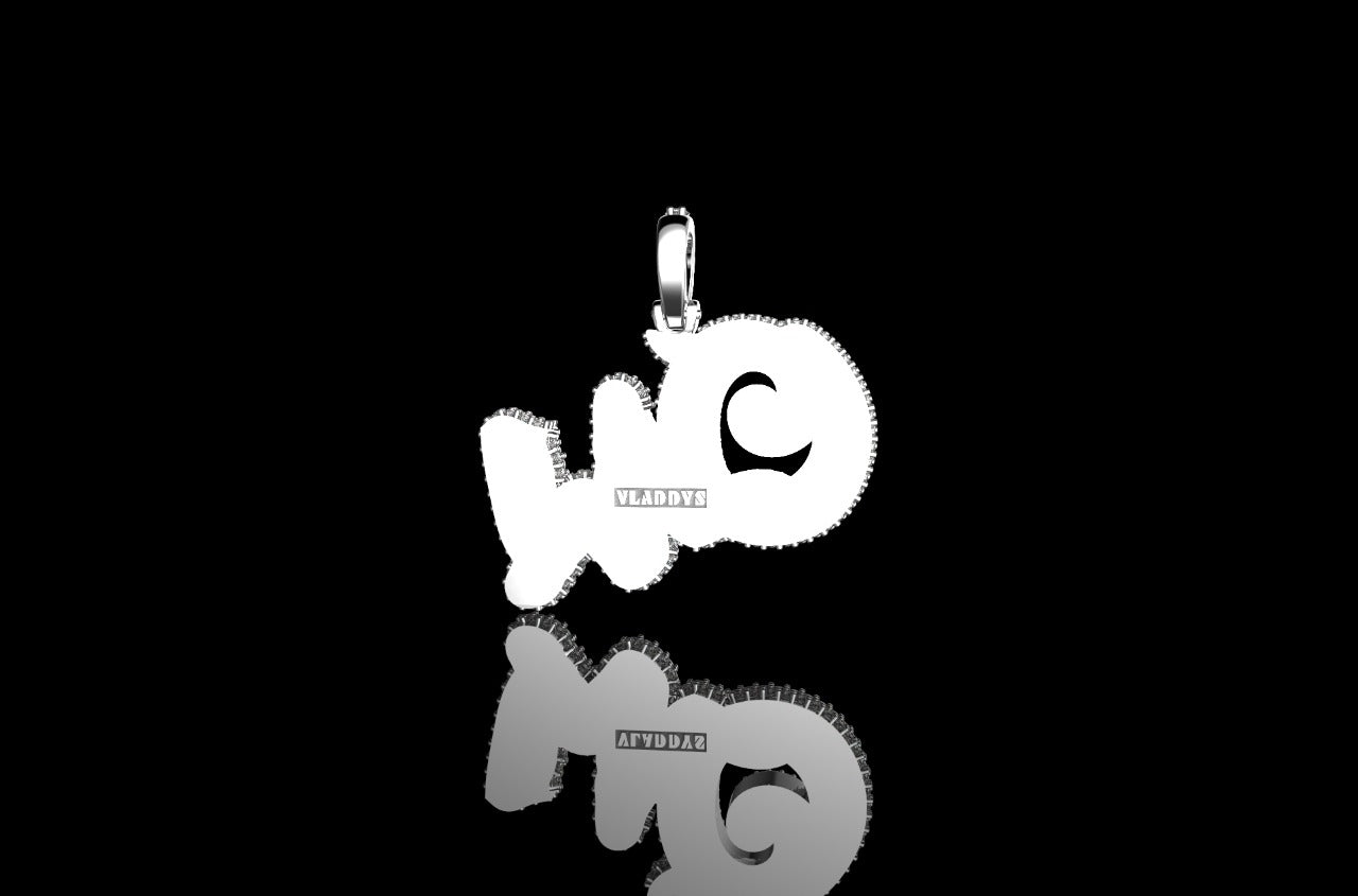 14K 2 TONE YELLOW AND WHITE GOLD DOUBLE LAYER CUSTOM MINI "QW" STYLE DIAMOND PENDANT