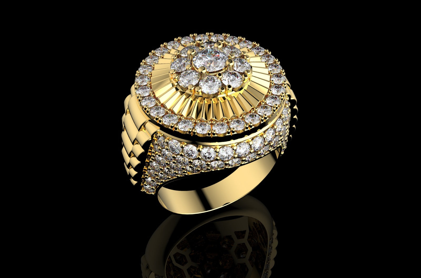 14k yellow gold Rolex inspired ring 4.33cts