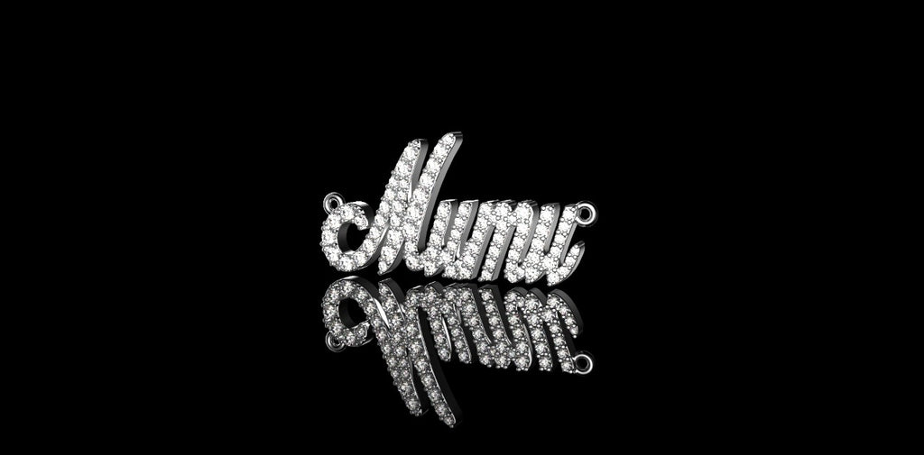 14K WHITE GOLD CUSTOM "MUMU" STYLE DIAMOND PENDANT
