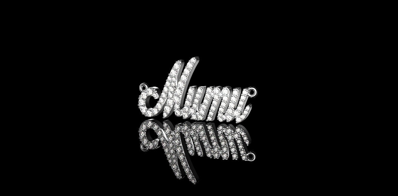 14K WHITE GOLD CUSTOM "MUMU" STYLE DIAMOND PENDANT