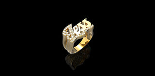 14K YELLOW GOLD CUSTOM MADE "JESS" STYLE NAME RING FIRST INTIAL AND UNDERLINE DIAMOND