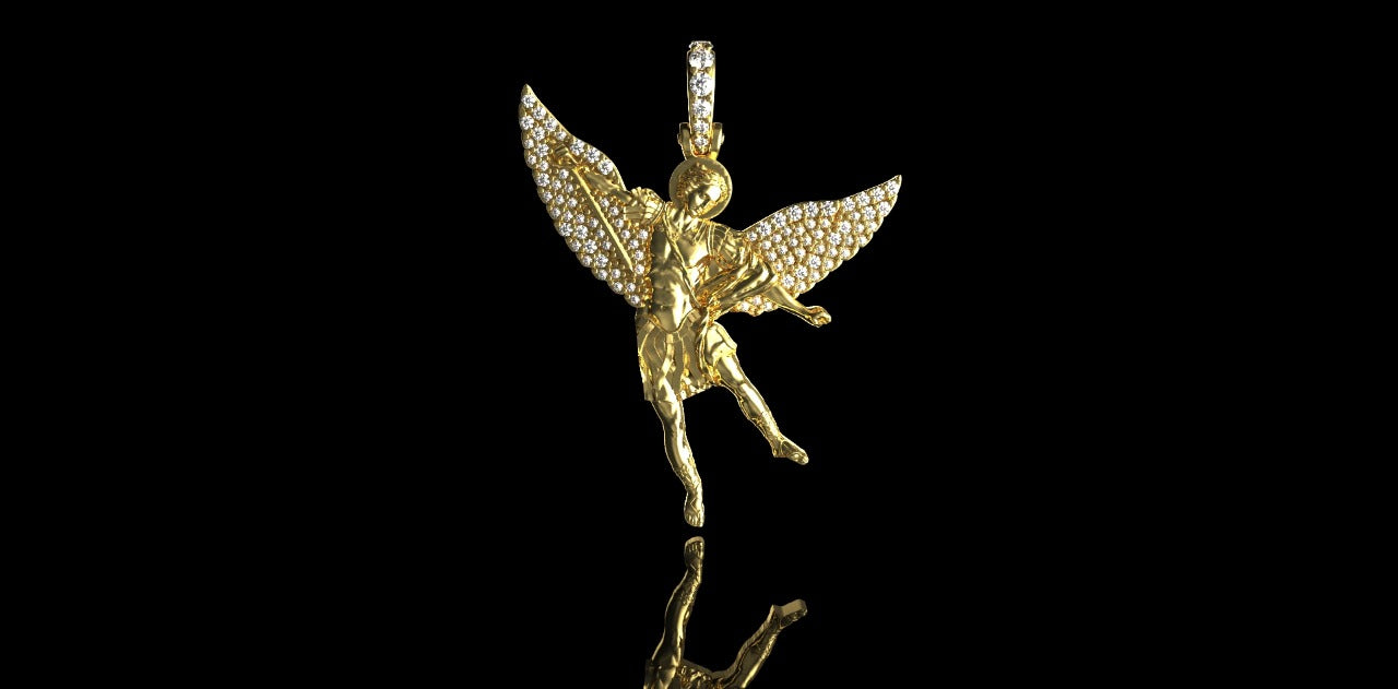 14k yellow gold diamond saint michael pendant