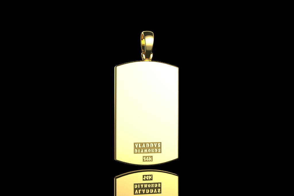 14k yellow gold custom "KU" style diamond dog tag pendant