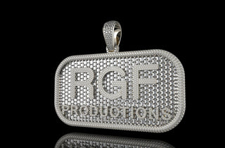 14k white gold custom double layer "rgf" style baguette diamond pendant