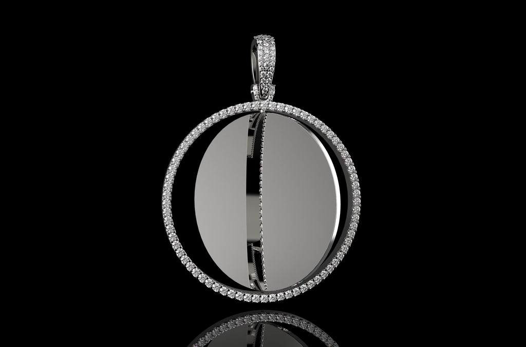 14k white gold 360 rotating round diamond picture pendant