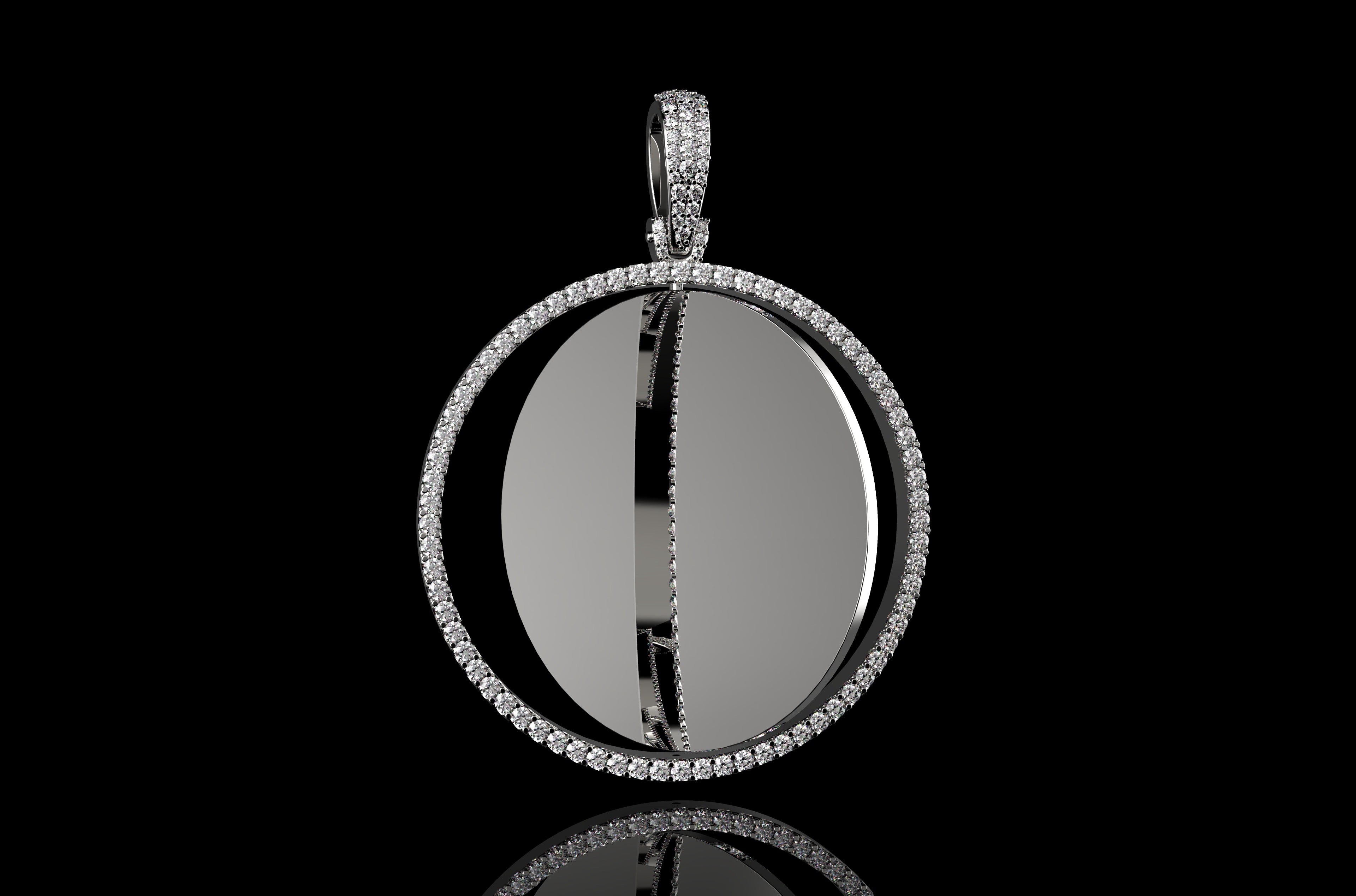 14k white gold 360 rotating round diamond picture pendant