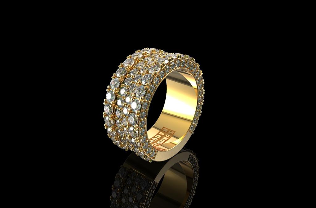 14k yellow gold men's 4 row half way diamond band ring