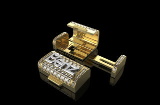 14K 2 TONE YELLOW AND WHITE GOLD 3D "BENZ" STYLE DIAMOND LOCK