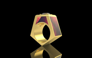 14k yellow gold custom made 5.00ct diamond ring with custom red onyx stone