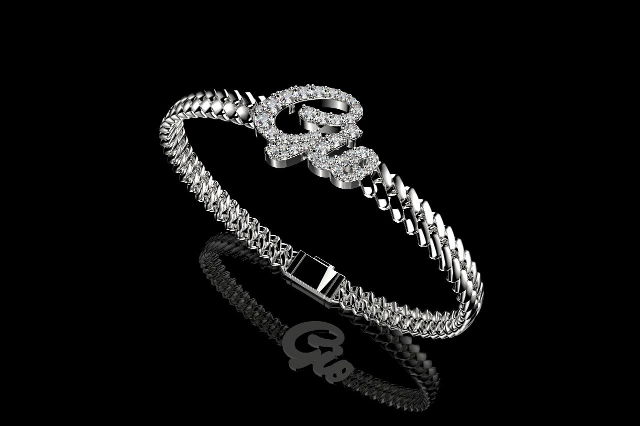 14k white gold custom "gia" style cuban link name bracelet