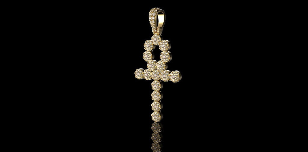 14k Yellow gold diamond ankh cross pendant