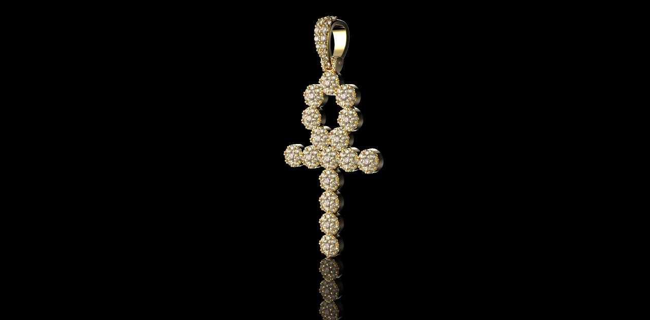 14k Yellow gold diamond ankh cross pendant