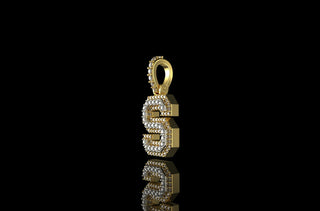 14k 2 tone yellow and white gold double layer small initial S diamond pendant