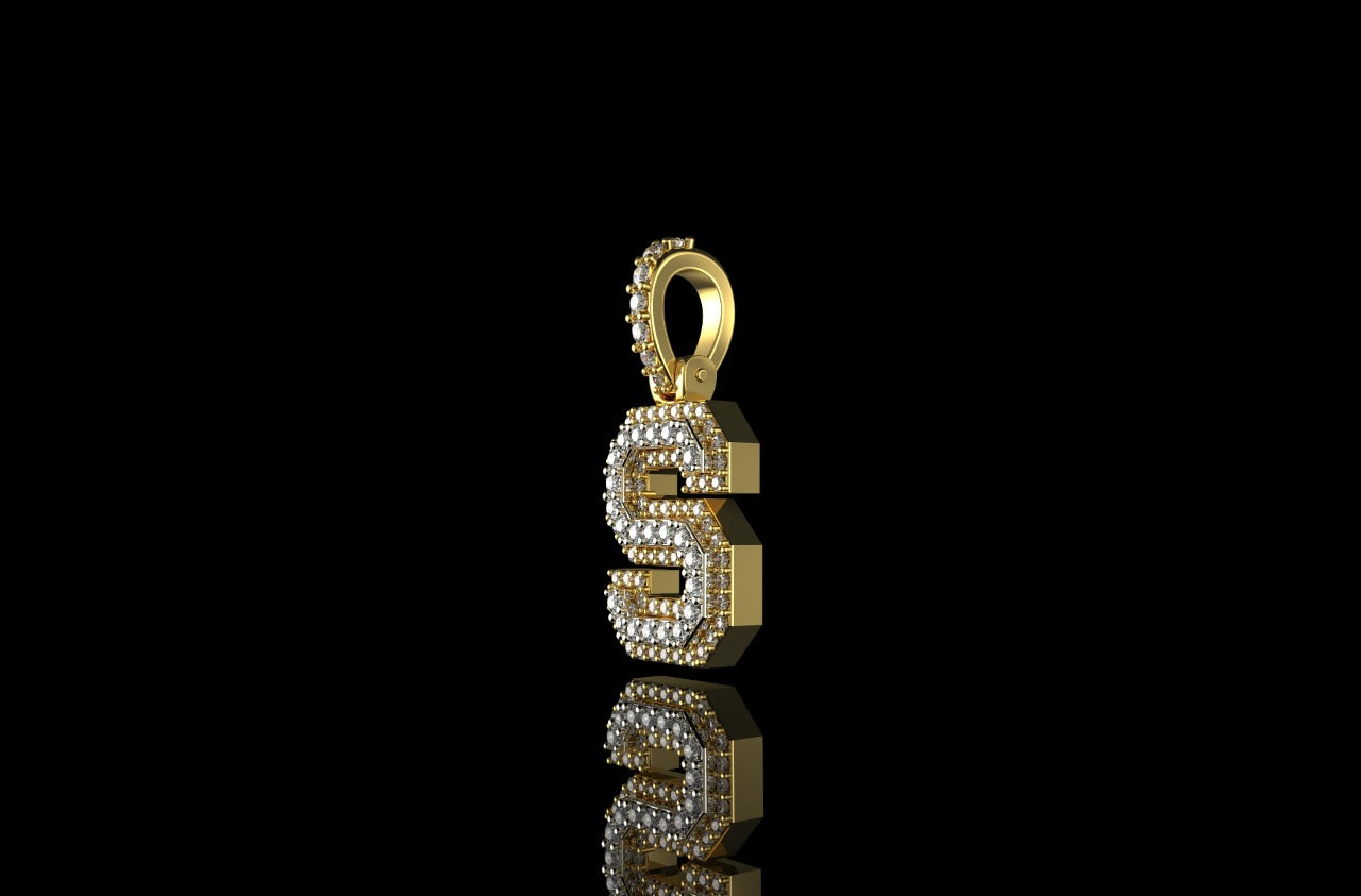 14k 2 tone yellow and white gold double layer small initial S diamond pendant