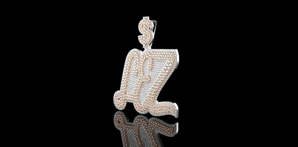 14K 2 TONE ROSE AND WHITE GOLD DOUBLE LAYER "$ LEZ" STYLE DIAMOND PENDANT