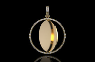 14k yellow gold 360 rotating round diamond picture pendant