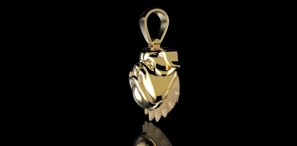 14K YELLOW GOLD LARGE 3D CUSTOM BULL DOG DIAMOND PENDANT