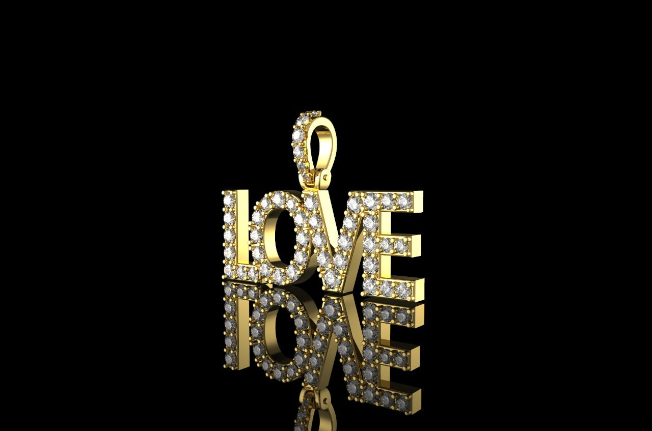 14K YELLOW GOLD SINGLE LAYER CUSTOM "LOVE" DIAMOND PENDANT