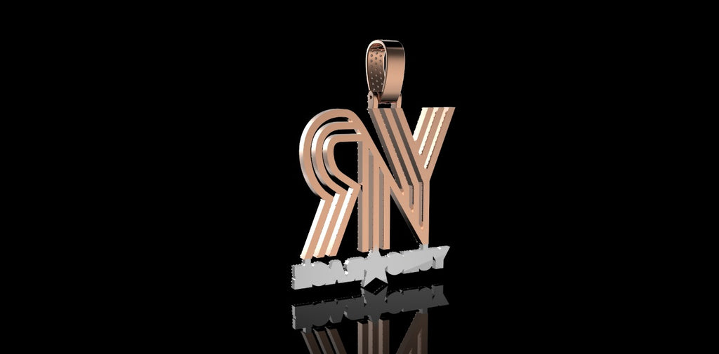 14K 2 TONE ROSE AND WHITE GOLD CUSTOM "YR" STYLE DIAMOND PENDANT