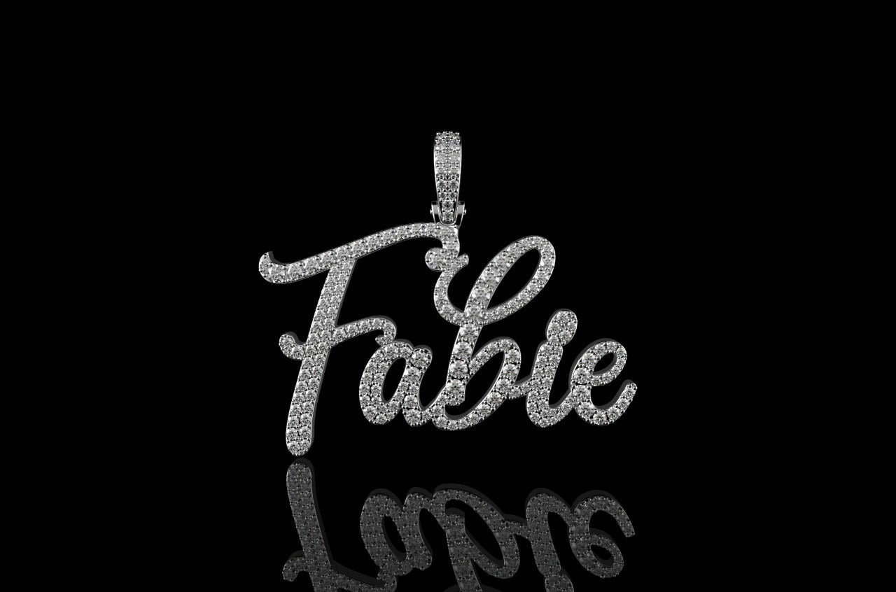 14k white gold custom "fabie" style diamond pendant