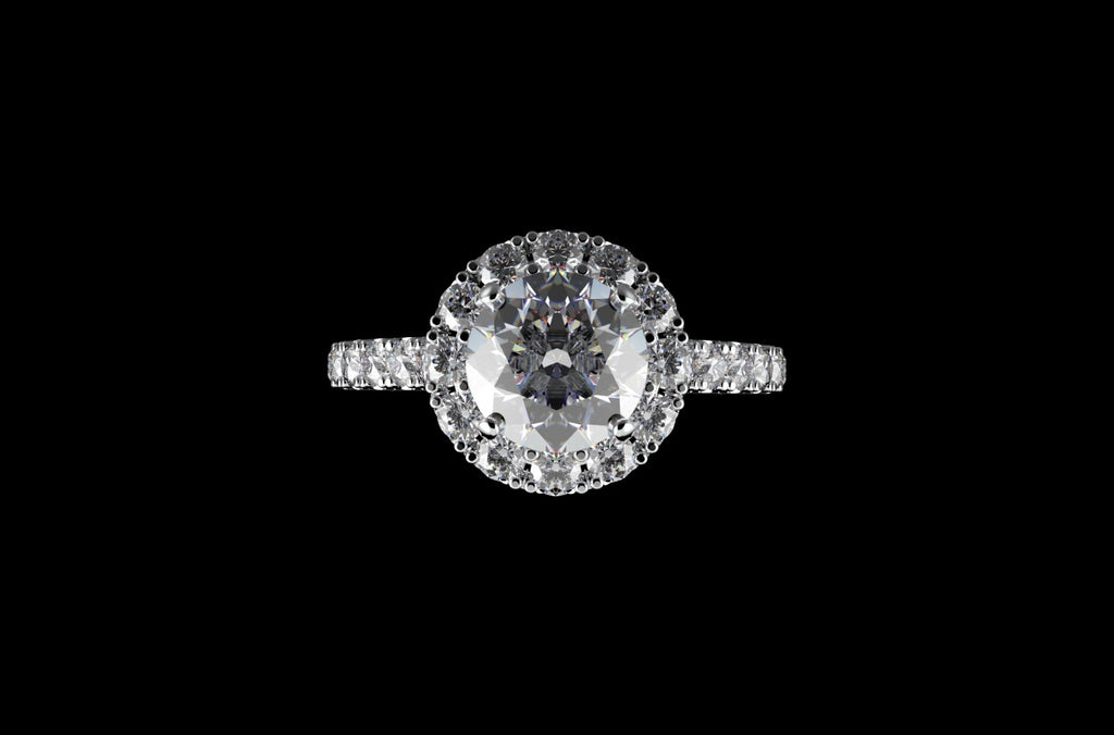 18k white gold custom round halo diamond engagement ring
