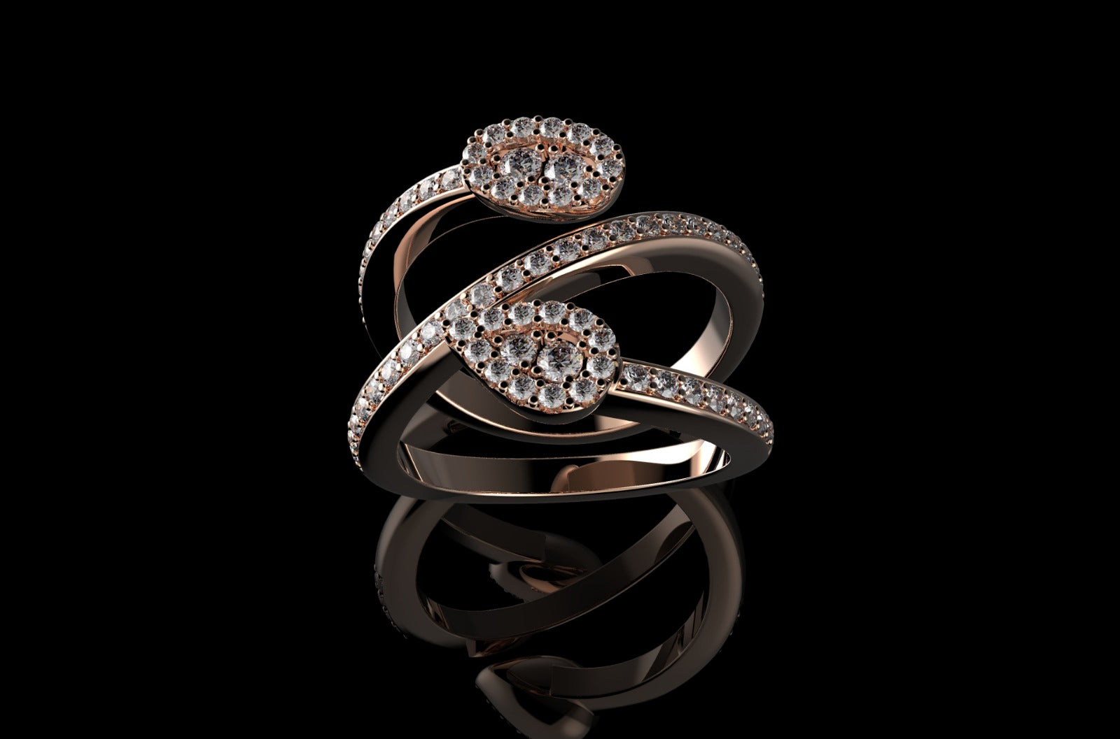 14k rose gold custom pear and oval shape split band diamond ring