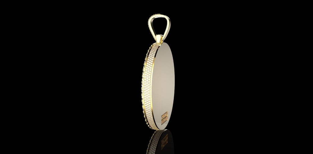 14K YELLOW GOLD LARGE 3D CUSTOM DIAMOND ROUND PICTURE PENDANT DIAMOND PROFILE