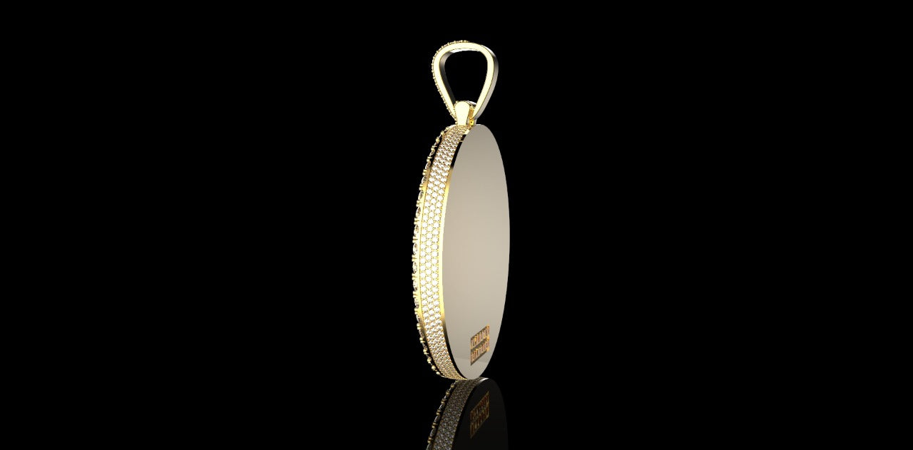 14K YELLOW GOLD LARGE 3D CUSTOM DIAMOND ROUND PICTURE PENDANT DIAMOND PROFILE