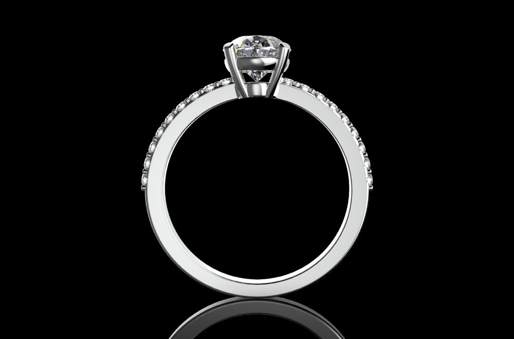 18k white gold oval shape solitaire diamond engagement ring with classic diamond band