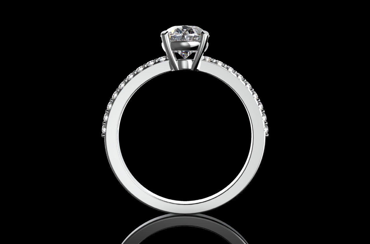 18k white gold oval shape solitaire diamond engagement ring with classic diamond band