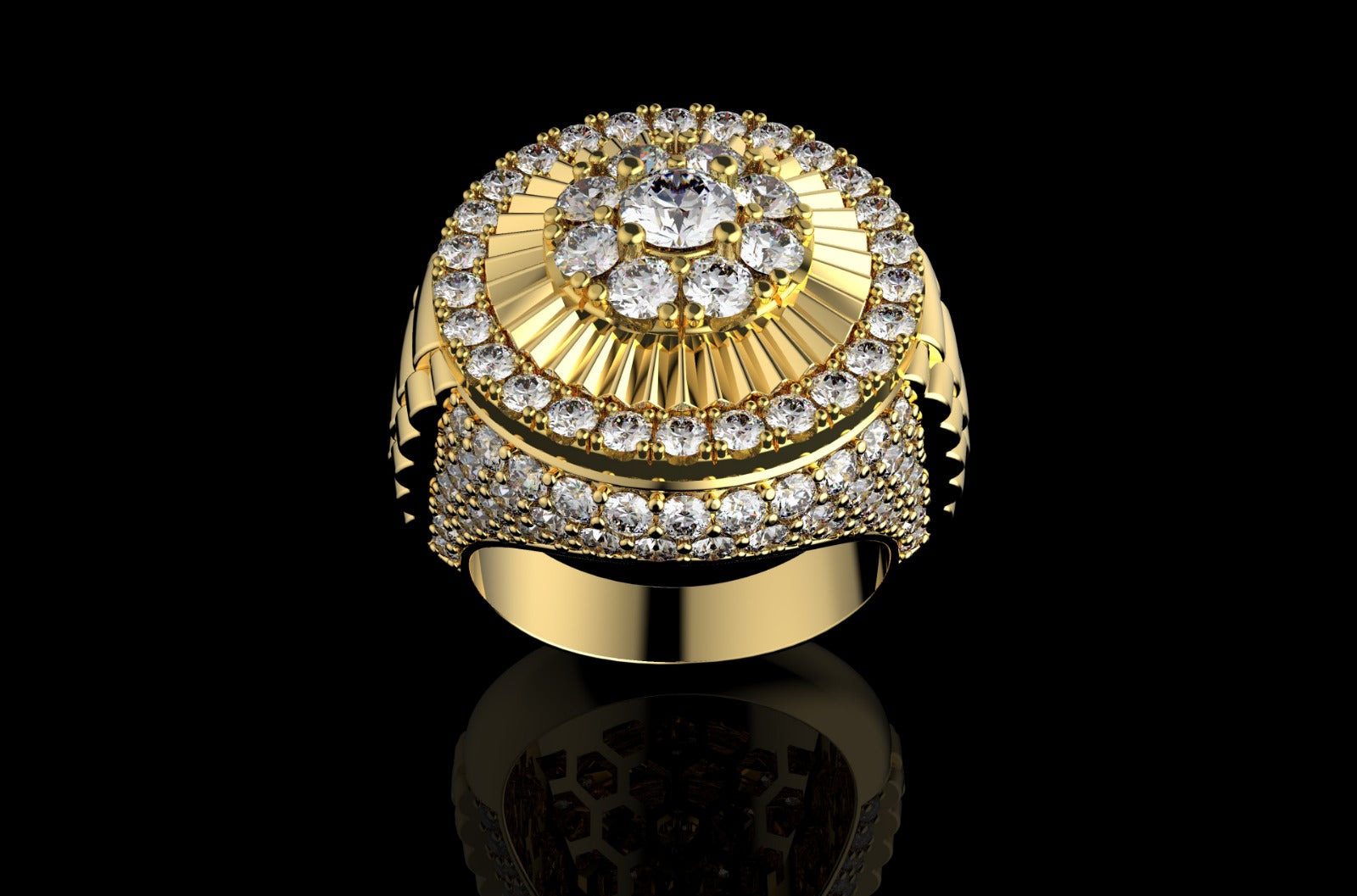 14k yellow gold Rolex inspired ring 4.33cts