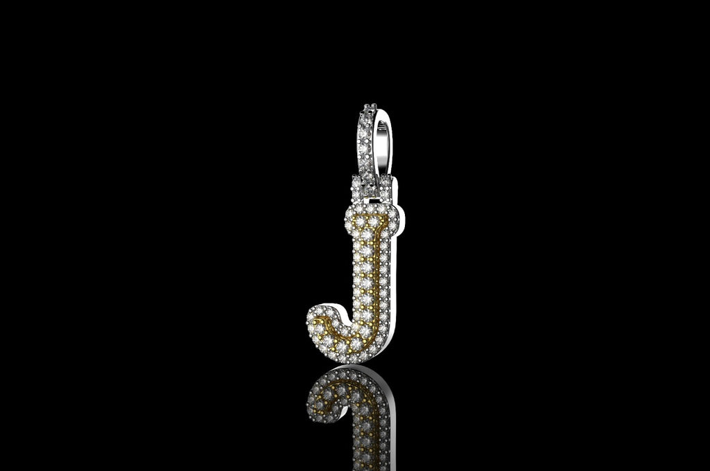 14k 2 tone yellow and white gold double layer small initial J diamond pendant