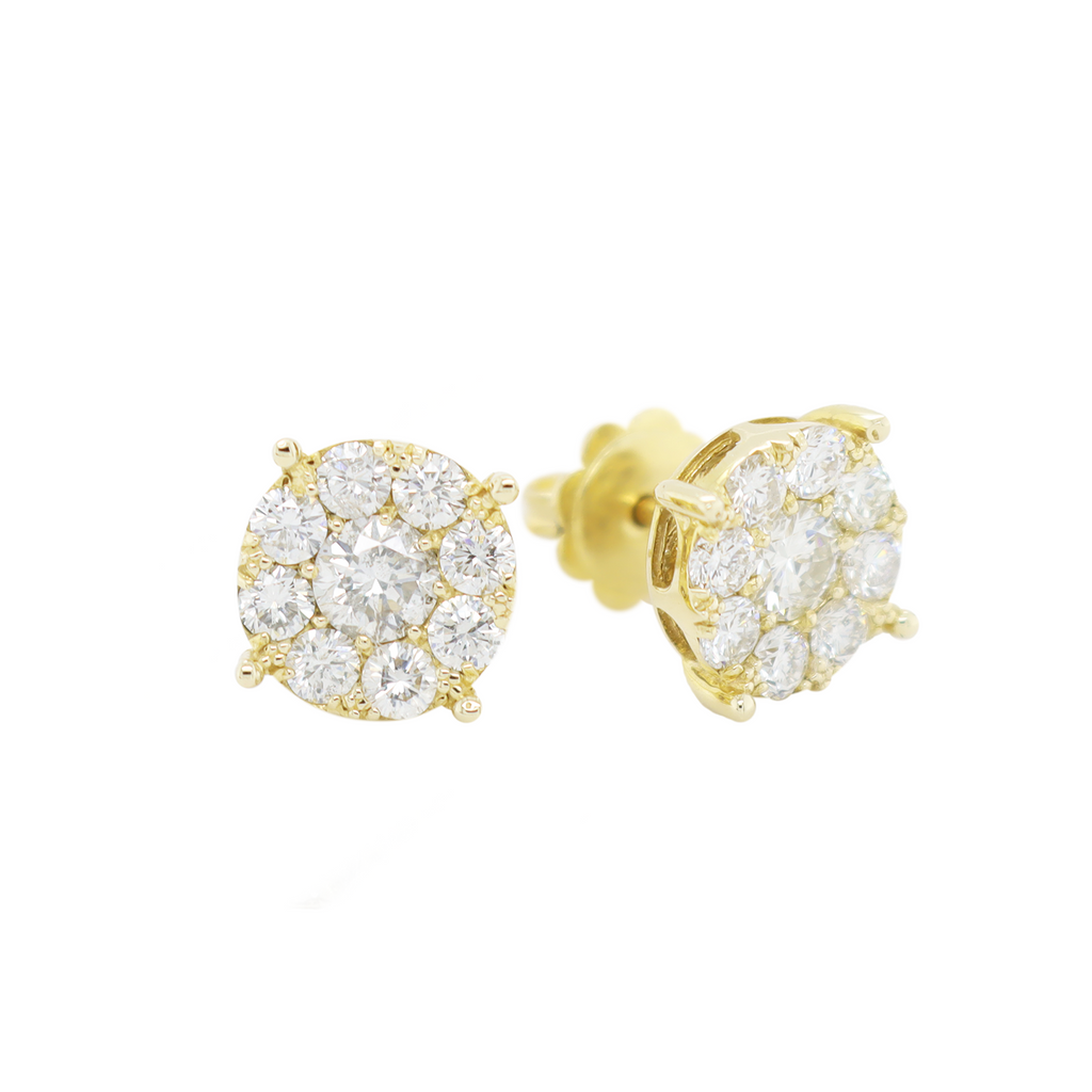 Large Cluster Diamonds Earrings 1.45 CT