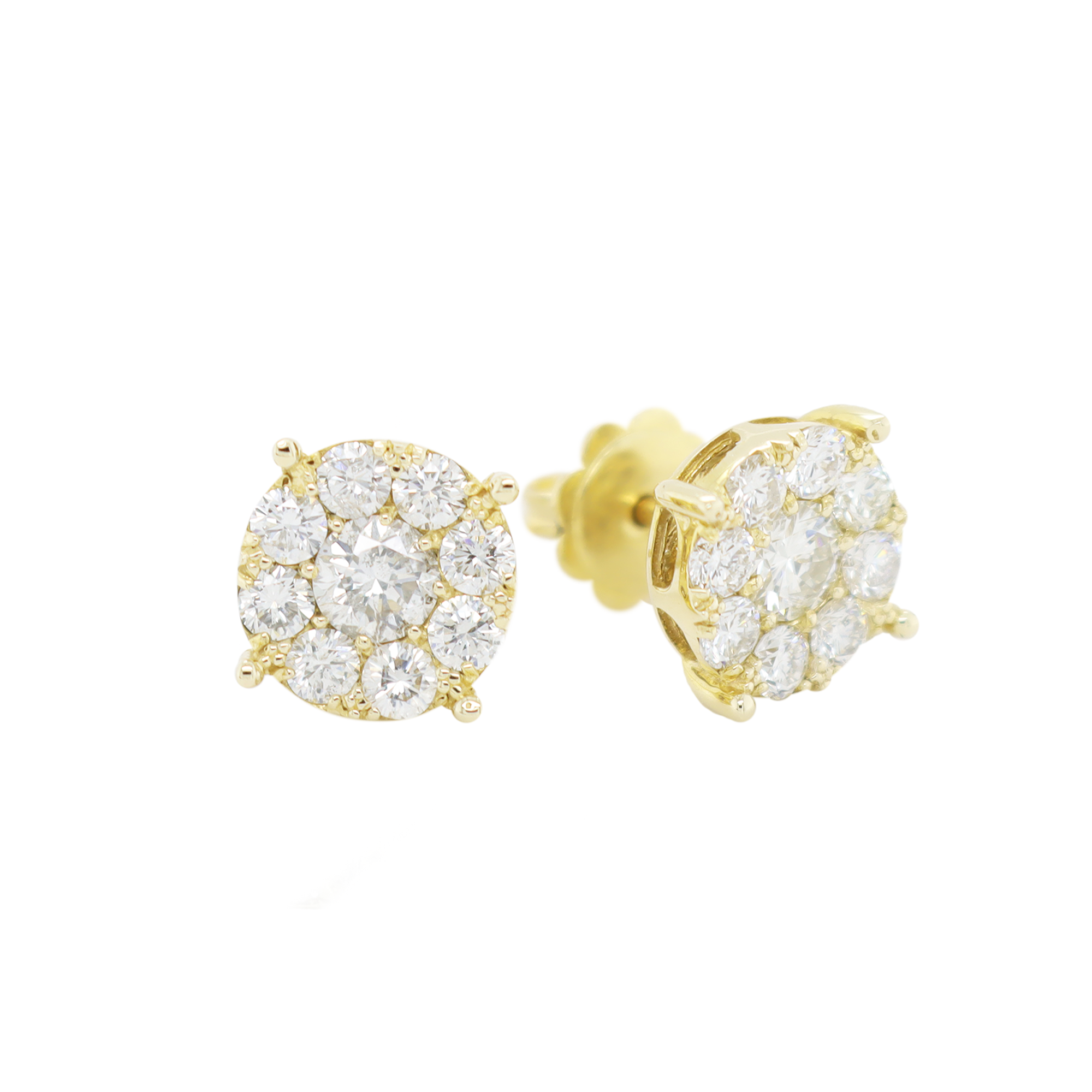 Large Cluster Diamonds Earrings 1.45 CT
