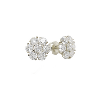Large VVS Flower Cluster Diamonds White Gold Earrings 2.56 CT