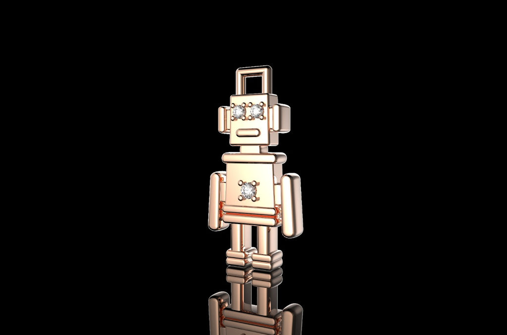 14k rose gold custom 3d robot diamond pendant