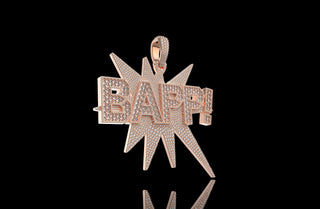 14k rose gold 3d custom "bapp!" style diamond pendant