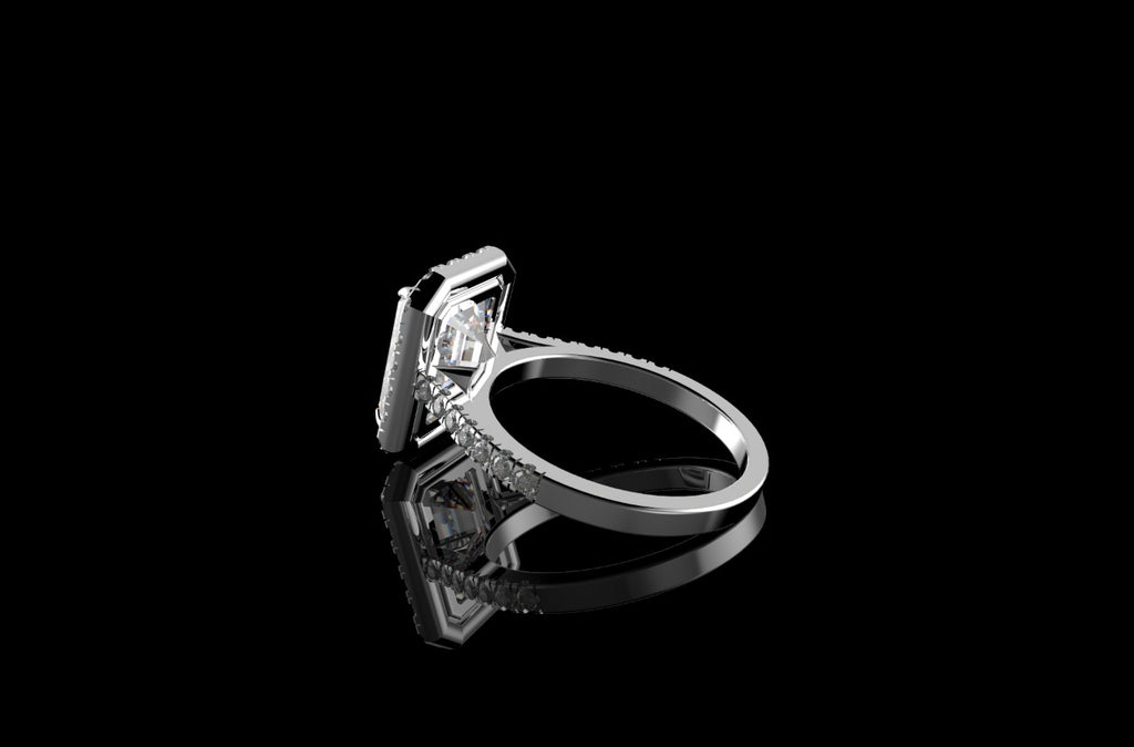 18k white gold Emerald cut halo diamond engagement ring 6.50cts