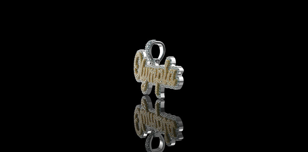 14k 2 tone white and yellow gold double layer "Olympia" style custom diamond pendant