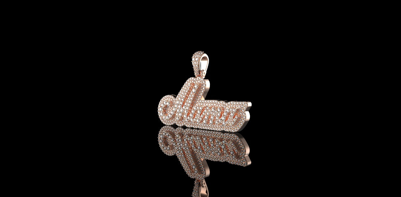 14K ROSE GOLD DOUBLE LAYER CUSTOM "MAMA" STYLE DIAMOND PENDANT