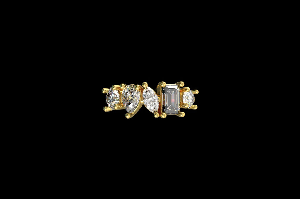 14k yellow gold custom multi shape stone diamond ring