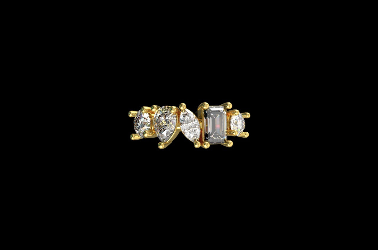 14k yellow gold custom multi shape stone diamond ring